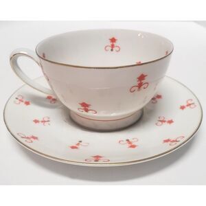 VTG Carstens Sorau Art Deco Teacup Mug & Saucer White/Orange/Gold Rim Edge Set